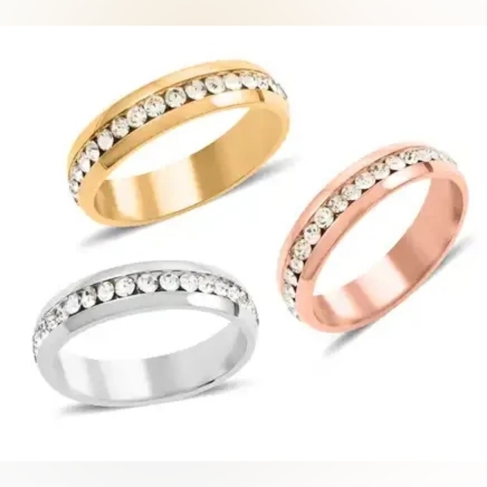 Austrian Crystal Set of 3 Rings White, Yellow, and Rose Gold